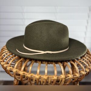 Wool Hat Dark Olive Green Fedora World Market Minimalist Modest Outdoors Travel